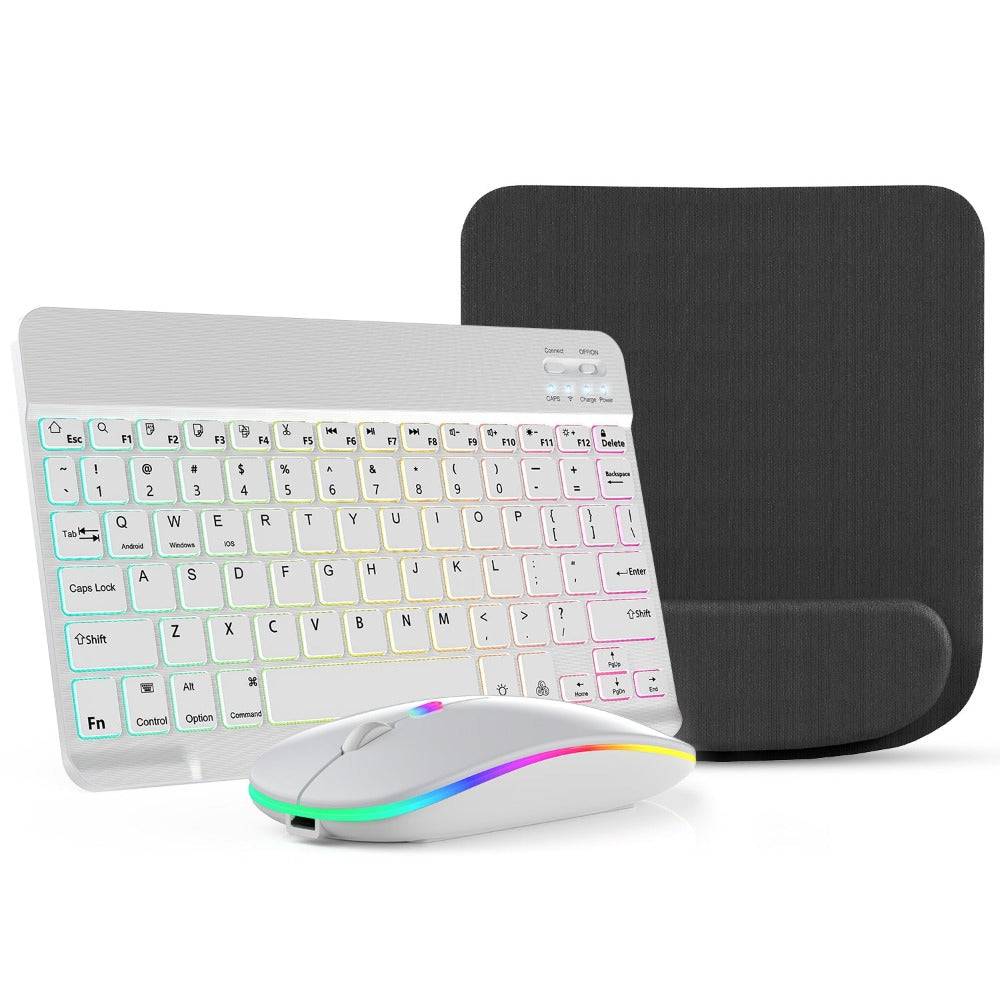 Wireless RGB Backlit Gaming Keyboard and Mouse Combo with Mouse Pad – 10-Inch Portable Keyboard Mouse Set for PC iOS Android Tablets | Rechargeable RGB Desk Setup Keyboard