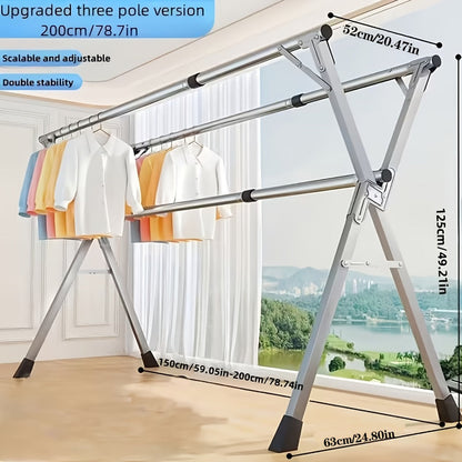 Clothes Drying Rack Collapsible Freestanding, Heavy Duty Stainless Steel Laundry Drying Rack Indoor Outdoor, Adjustable Garment Rack 63" & 79" with Clips