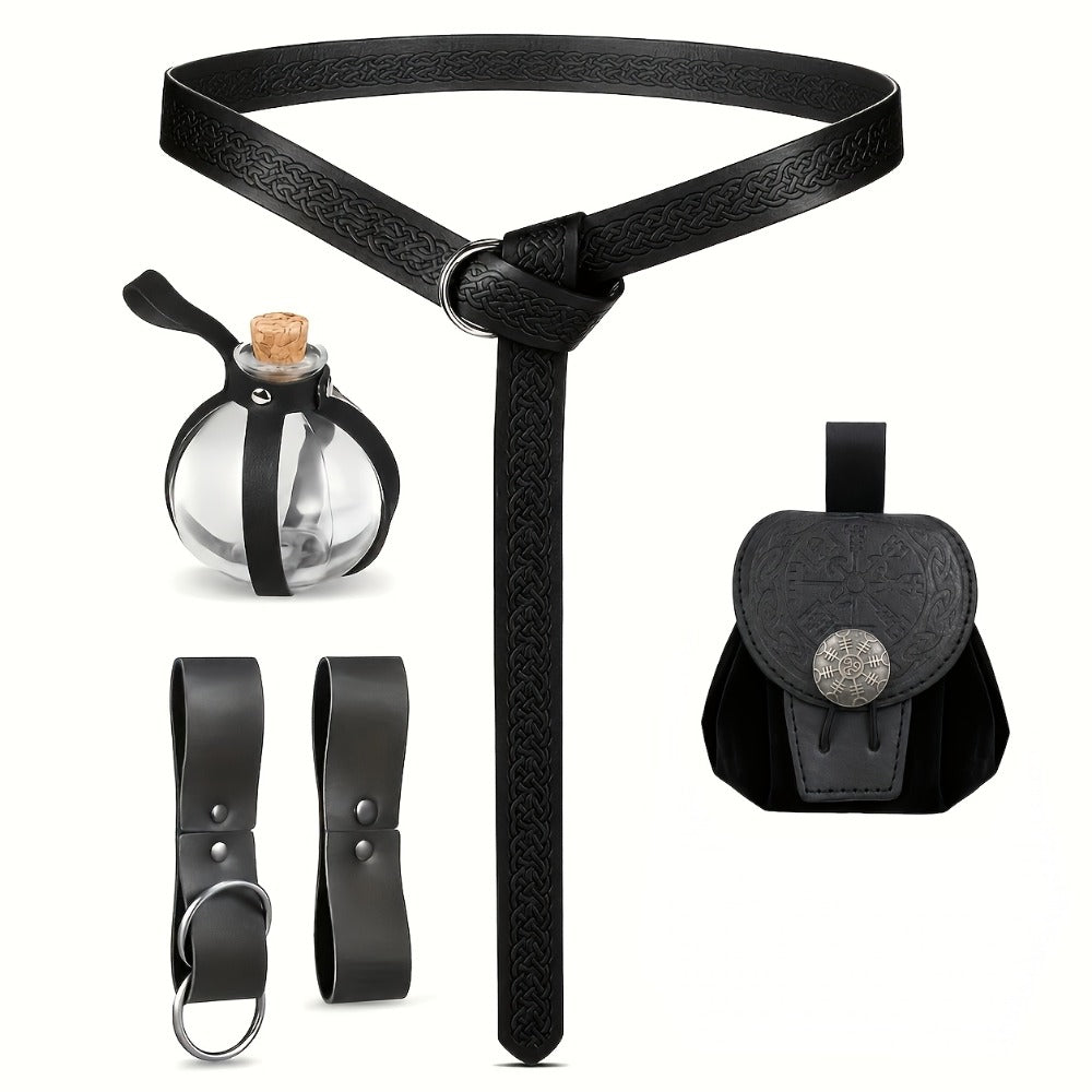 Costume Accessories 5-Piece Medieval Belt Set with Harness, Pouch, Bottle Holder and Two Color Options
