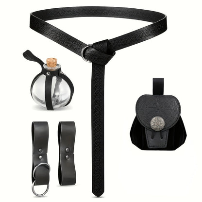 Costume Accessories 5-Piece Medieval Belt Set with Harness, Pouch, Bottle Holder and Two Color Options
