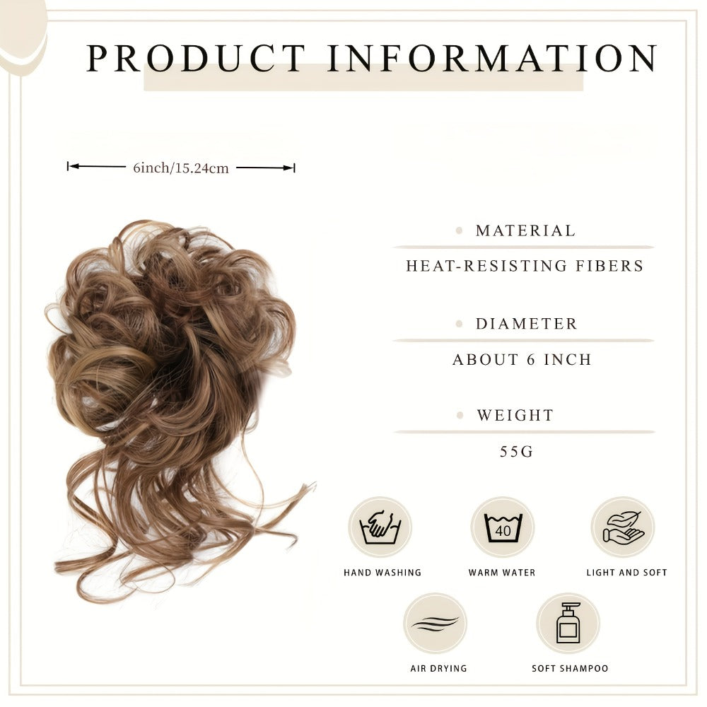 Messy Bun Hairpiece Claw Clip Curly Wavy Synthetic 6 Inch 7 Colors Instant Updo No Heat Easy Style Women Daily Work Party Wedding