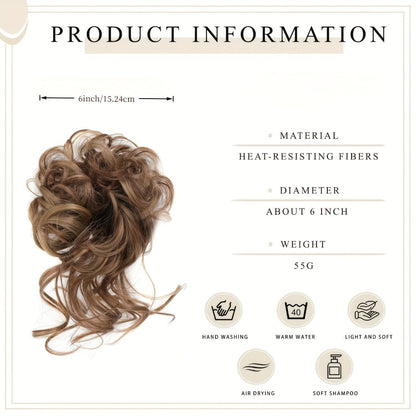 Messy Bun Hairpiece Claw Clip Curly Wavy Synthetic 6 Inch 7 Colors Instant Updo No Heat Easy Style Women Daily Work Party Wedding
