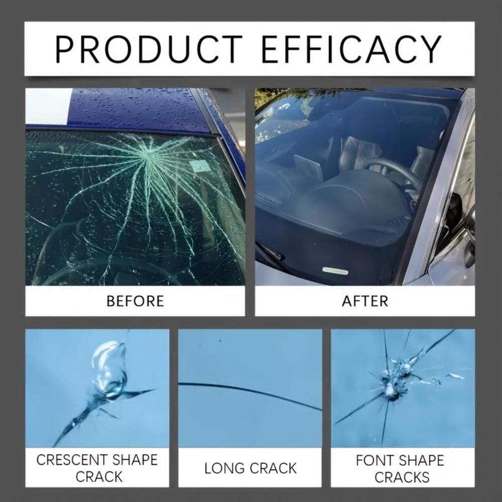 Windshield Repair Kit – 15-Min Quick Fix for Chips, Cracks & Rock Damage | Windshield Crack Repair Fluid with Curing Film, No Tools Needed
