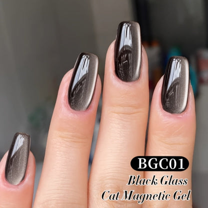 Gel Nail Polish in 10ml Black Magnetic Cat-Eye with Glass-Bead Shimmer, BGC01 or MY49 for Shimmer Art
