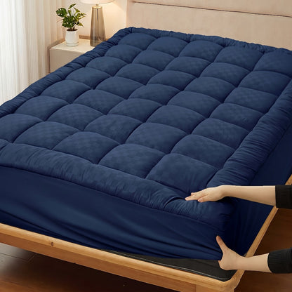 Mattress Topper Baffle-Box Down-Alternative Fill with Deep-Pocket Skirt in Twin to King Sizes