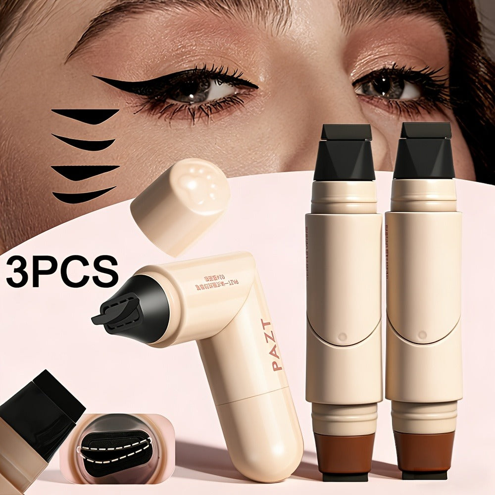 Double-Ended Wing Stamp Eyeliner Pen Three-Pack in Natural Black or Coffee Brown Color Options