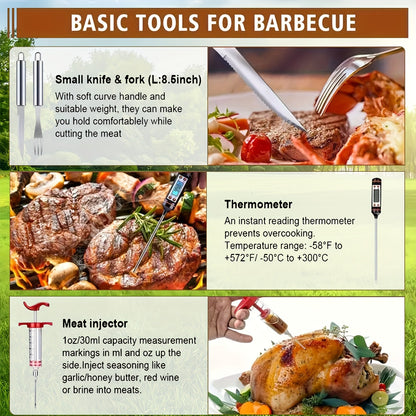 Thirty-Five-Piece BBQ Grill Tool Kit with Thermometer, Two Grill Mats, Heat Glove and Carry Case