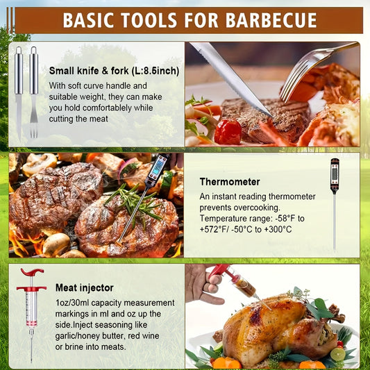 Stainless Steel BBQ Grill Tool Set 35PC – Complete Barbecue Kit with Thermometer, 2 Grill Mats & Aluminum Carry Case for Outdoor Grilling, Camping & Backyard Cookouts – Perfect Gift for Dad & Grill Masters