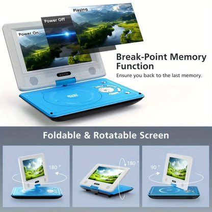 Portable DVD Player 9.5 Inch HD Swivel Screen, 270° Rotation 180° Flip, Dual Speakers, 3.5mm Earphone Jack, No Region Code, Multi-Format Playback, 5-Hour Rechargeable Battery for Car Travel Kids