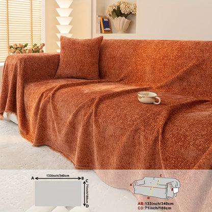 Sofa Cover 300 GSM Solid Chenille Throw with Fringe in Four Colors and Sizes from Single Seat to 71 x 150 Inches