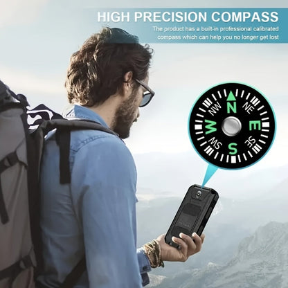 Power Bank Solar 38800mAh with QC3.0, USB-C, Dual USB Outputs, LED Flashlight and Compass for Outdoor Use