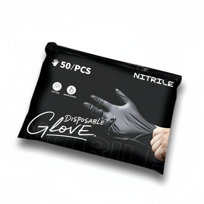 Black Nitrile Disposable Gloves in 51-Piece Size-Specific Packs with Powder-Free and Latex-Free Labels