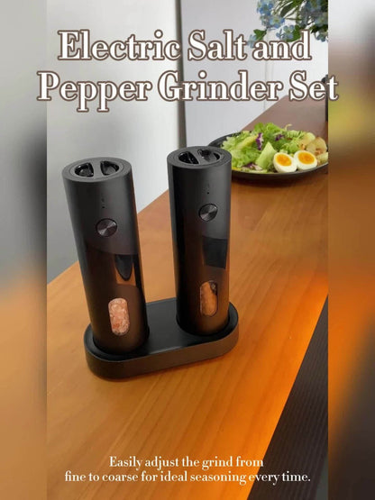 Electric Salt and Pepper Grinder Set – Rechargeable Automatic Mills with LED Light, Adjustable Coarseness & 3.72oz Capacity for Home Kitchen, BBQ, Restaurant & Outdoor Entertaining