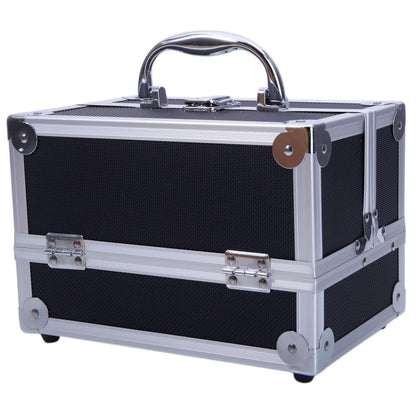 Tabletop Makeup Carry Case with Mirror, Fold-Out Trays and Dividers in Black, Silver or Pink