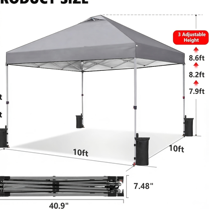 Dual-Vent 10x10ft Pop-Up Canopy Tent with Center-Hub Frame, Three Colors and Wheeled Carry Bag
