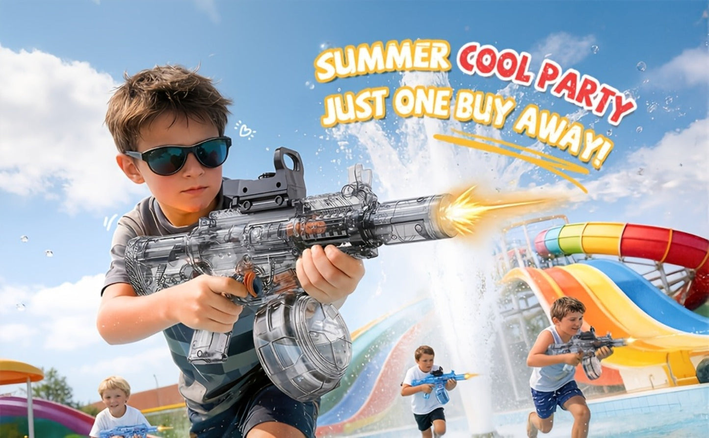 Electric Water Blaster with Detachable Round Reservoir, Sight Accessory and Black or Blue Body