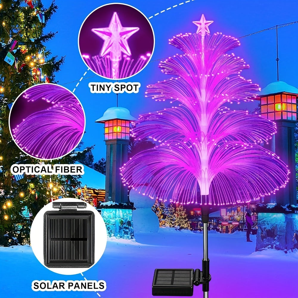 Solar Garden Light Fiber Optic Christmas Tree Stakes with 7-Color LEDs and 2 or 5-Layer Star Options