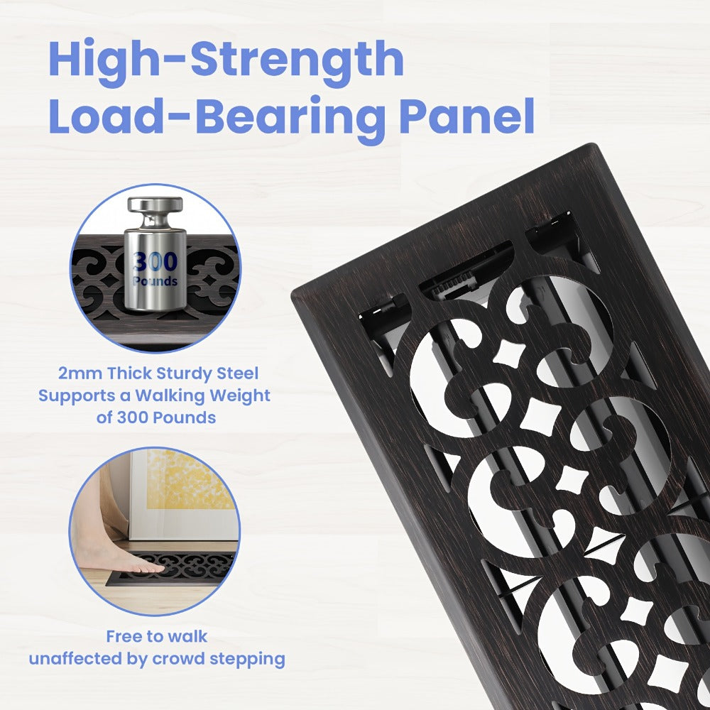 Floor Vent Register Cover 4x10 Inch Walkable Steel Decorative Air Vent Grille Adjustable for Entryways, Bedrooms and Living Spaces