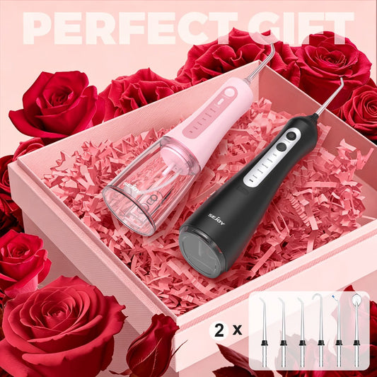Water Flosser Electric Oral Irrigator 9 Replaceable Nozzles 350mL Tank 20-Day Battery 360° Rotatable Tip Intelligent Pressure Control Deep Teeth Gum Cleaning