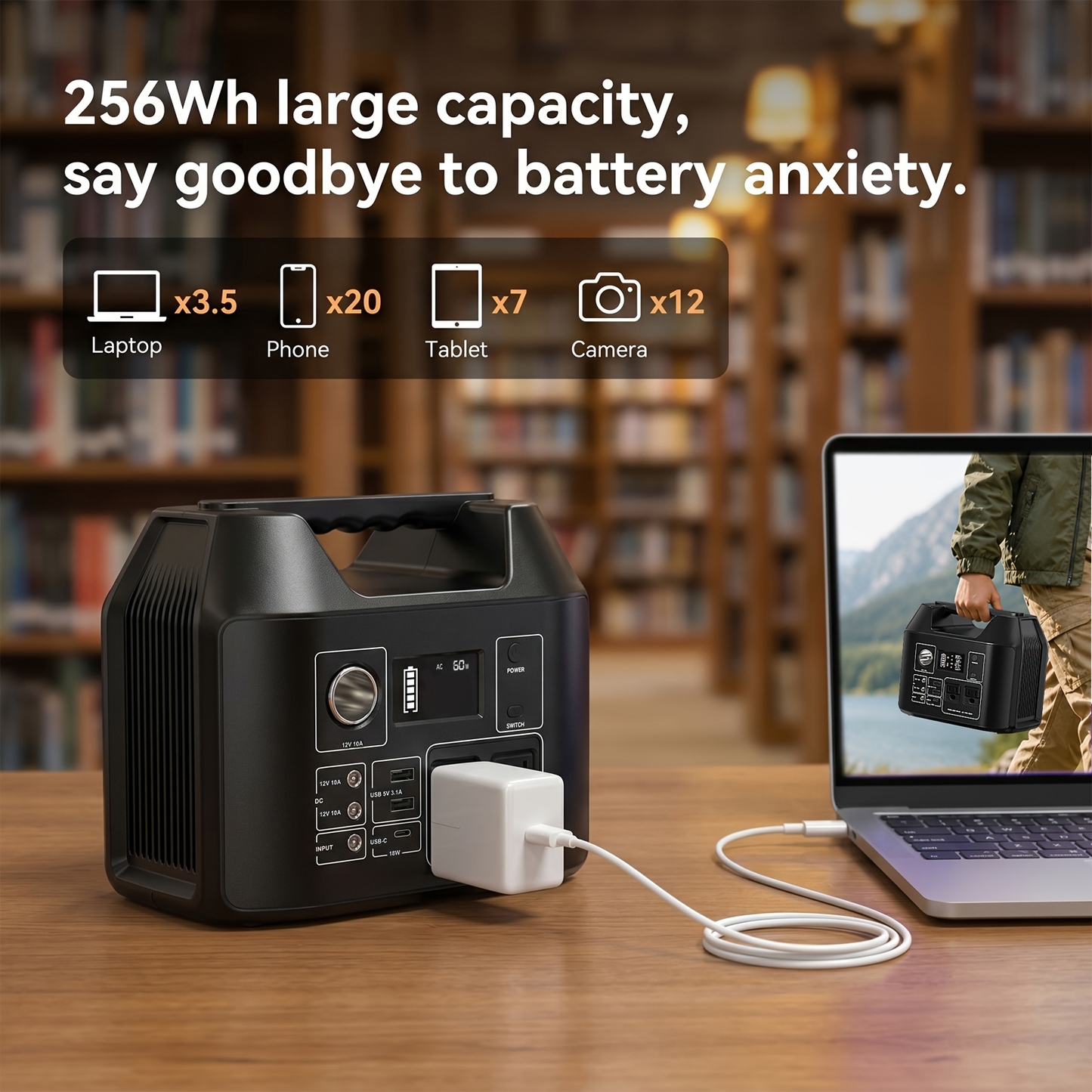 Portable Power Station with 146Wh or 300W Source Configurations, AC, DC, USB and LED Light
