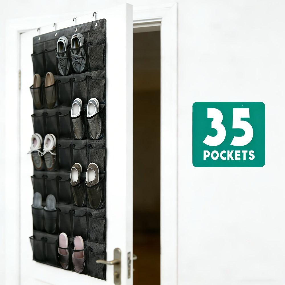Over Door Shoe Storage Organizer with 28, 35 or 40 Mesh Compartments and Included Hooks for Home Organization