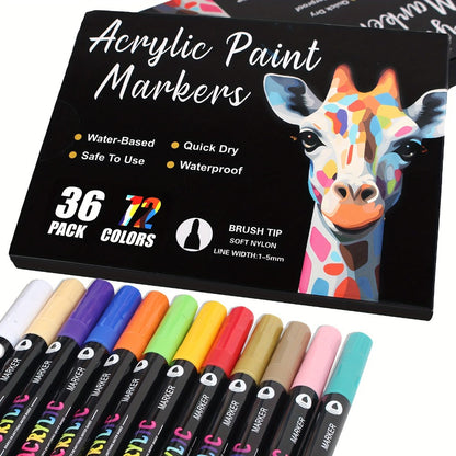 Double-Ended Acrylic Paint Pen Set with Brush and Fine Tips in 48- or 72-Piece Checkout Options