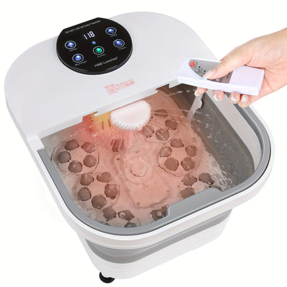Foldable Foot Spa Bath with 20 Massage Rollers, Touchscreen Temperature Display, Remote Control & Shower