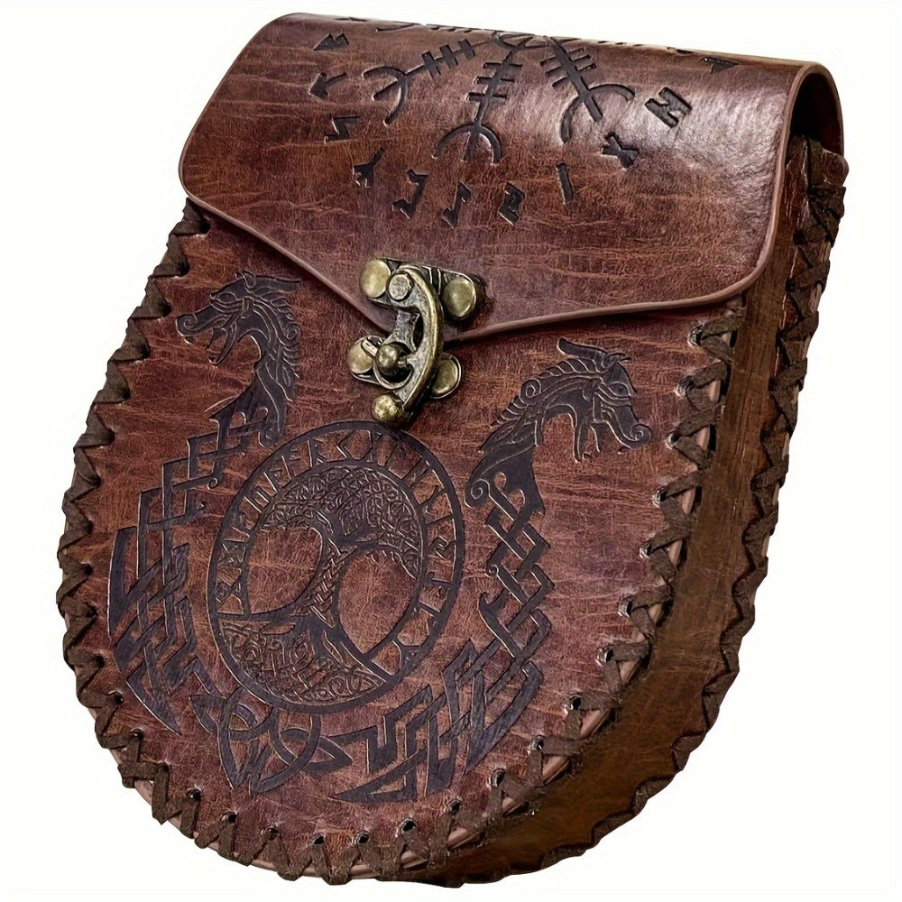 Costume Accessories Faux Leather Medieval Belt Pouch with Five Embossed Design Options in Brown or Black