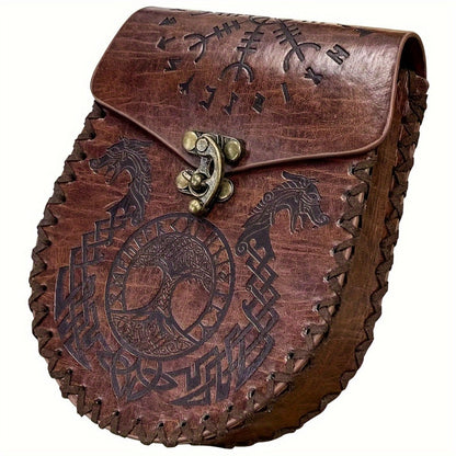 Costume Accessories Faux Leather Medieval Belt Pouch with Five Embossed Design Options in Brown or Black
