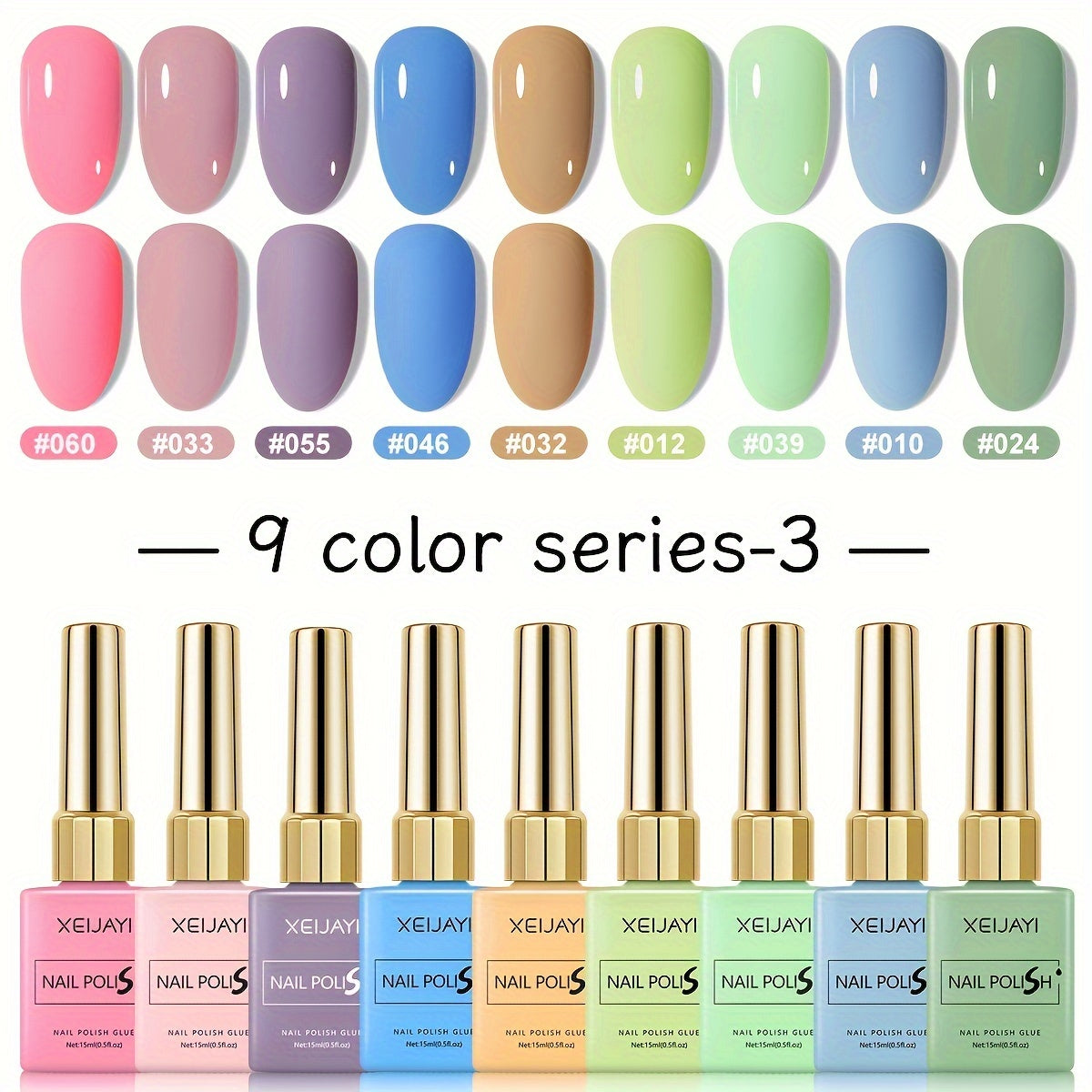 Gel Nail Polish XEIJAYI 9-Piece Fall-Winter Sets in 7 Numbered Palettes with LED Cure for Nail Art