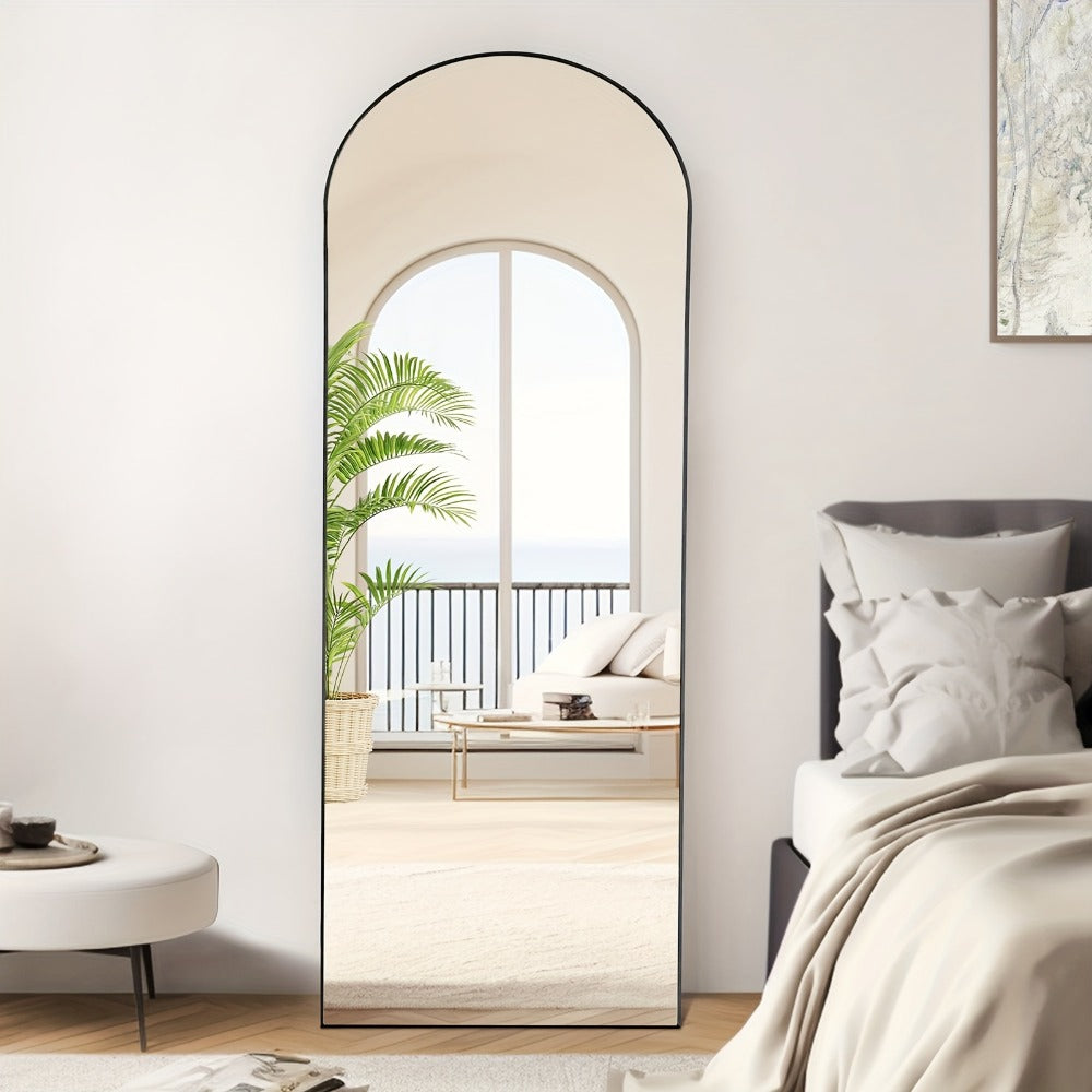Full Length Floor Mirror with Stand – Arched & Rectangular Full Body Mirror, Aluminum Alloy Frame, Shatter-Proof Nano Glass, Bedroom Living Room Cloakroom Wall Leaning Mirror