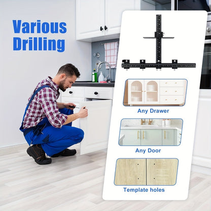 Adjustable Cabinet Hardware Drilling Jig with Aluminum Guide, Metric Scale and Handle-Pull Template Parts