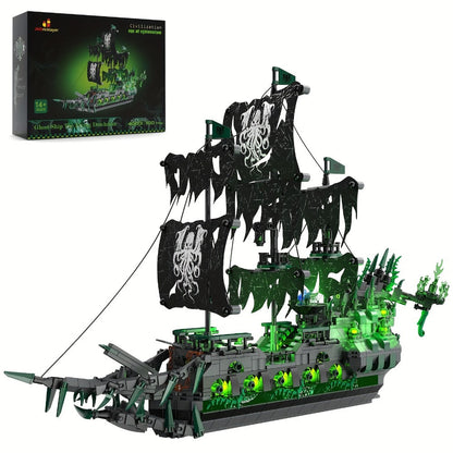 Flying Dutchman Pirate Ship Building Blocks Ghost Ship Model 40001 with LED Lights – Adult Teen Collector Construction Kit, Haunted Nautical Display Piece, Halloween Christmas Gift for Men Teens 14+