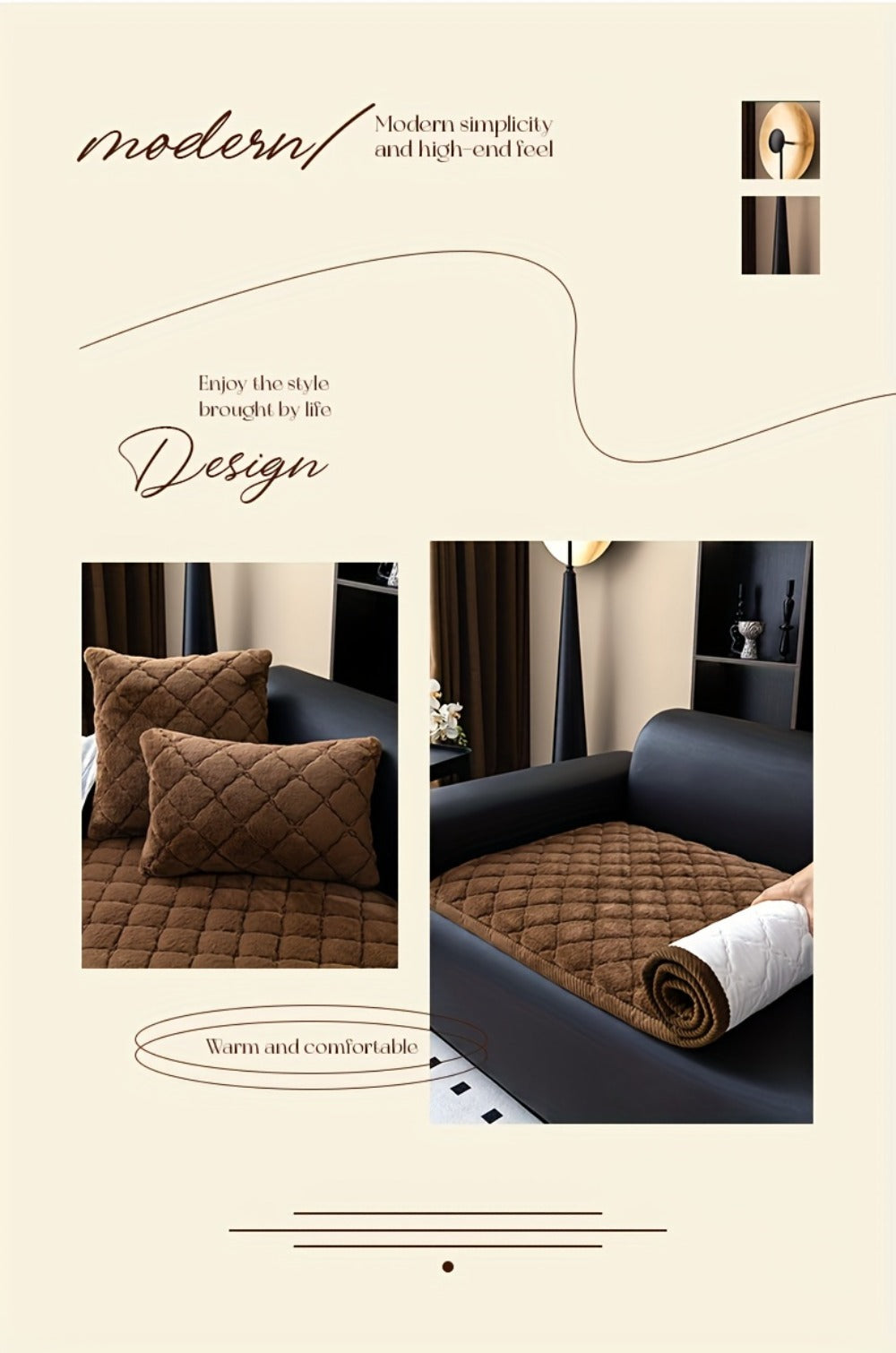 Sofa Cover Plush-Texture Cushion Panels in Pillowcase and 1, 2, 3 or 4-Seat Dimensions in Four Colors