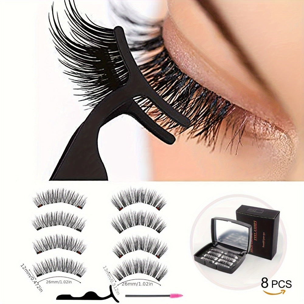 Reusable Magnetic False Lashes 8Pcs No Glue Double Strip Set with Applicator & Tweezers – Natural Everyday Makeup Look for Women, Daily Wear, Parties, Travel & Mom Gift