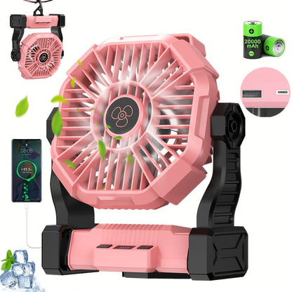 20000mAh-Label Camping Fan with Hanging Hook, LED Lantern and Six Color Checkout Options Pictured