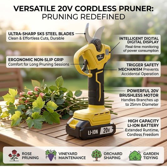 20V Cordless Pruning Shears Upgraded Electric Tree Pruner with Display Screen, Replaceable Blade, 1 or 2 Batteries & Storage Bag for Branch Cutting & Garden Pruning