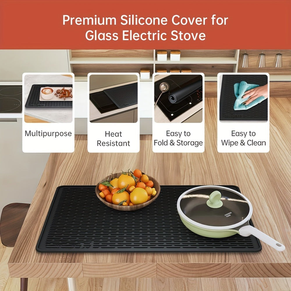 Black Silicone Electric Stove Top Cover Mat, 28 x 20 Inch Raised-Ridge Countertop Protector