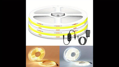 COB LED Strip Light 4800LEDs 32.8FT No - High Density Dimmable Knob Switch Ultra-Thin 8mm Flexible for Home, Desk and Accent Lighting