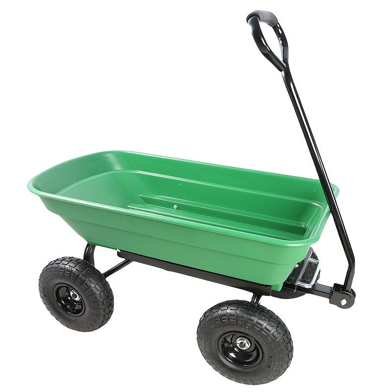 Garden Dump Cart 4-Wheel Heavy Duty Steel Frame Rust-Resistant Poly Bed Quick-Release Dump Feature Foldable D-Handle All-Terrain Yard Wagon for Landscaping Lawn