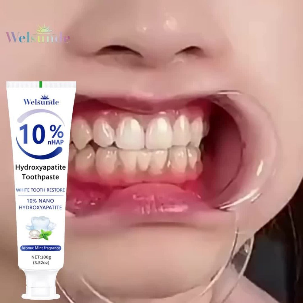 Four-Pack 100g Spearmint Toothpaste Tubes with 10% Hydroxyapatite Label and 400g Total Quantity