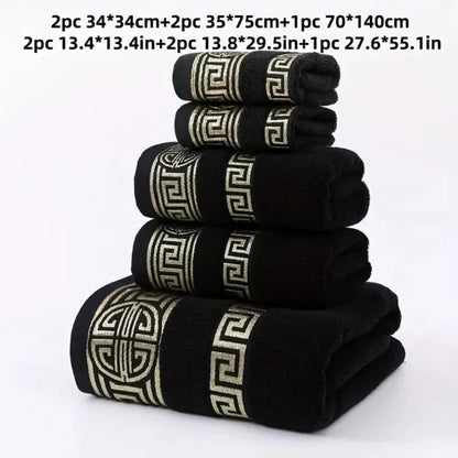 5-Piece 100% Cotton Towel Set – 1 Bath Towel, 2 Hand Towels & 2 Washcloths | Ultra-Soft, Highly Absorbent, Exquisite Pattern Design for Home Bathroom