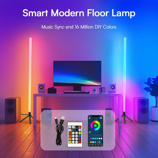 RGB Tube Light with Stand – Smart App & Remote Control, Music Sync Color Changing, Timing, USB Powered for DJ Lighting, Photography, Dance Club, Game Room & Festival (1 or 2 Pack)