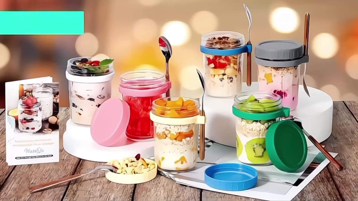 Portable Overnight Oats Cups with Flip-Top Lids in Four- or Six-Piece Sets for Meal Prep and Travel