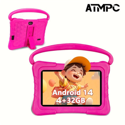 Kids Tablet 7 Inch with Android 14, 4GB RAM, 32GB Built-In Storage, HD Touchscreen and Silicone Case