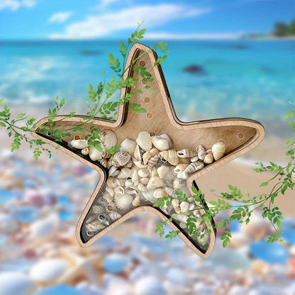 Starfish Shaped Wood Storage Tray Coastal Boho Decor Organizer for Bathroom Vanity Desk Entryway Jewelry Crystals Seashells Display Gift