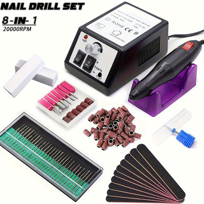 Professional Nail Drill Kit 20000RPM with 6 Drill Bits & 50 Sanding Bands — Electric Manicure Pedicure Machine Low Noise Dual-Hand for Acrylic Gel Natural Nails, Home & Salon Nail File Set, 8-in-1 Option