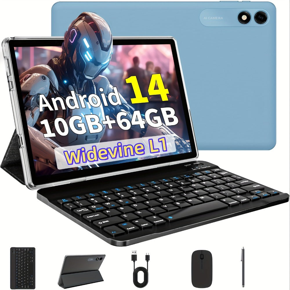 Android Tablet 10-Inch with Android 14, Octa-Core CPU, Dual-Band WiFi and Keyboard Mouse Bundle