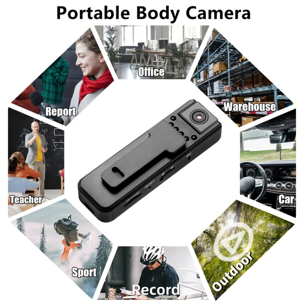 HD Night Vision Body Camera Portable Clip-On Wearable Sports Action Cam with Wide Angle Lens for Outdoor Security Hiking Cycling Law Enforcement