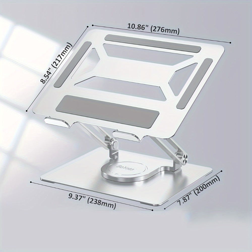 Rotating Laptop Stand with 360-Degree Swivel Base, Foldable Metal Riser in Silver or Black